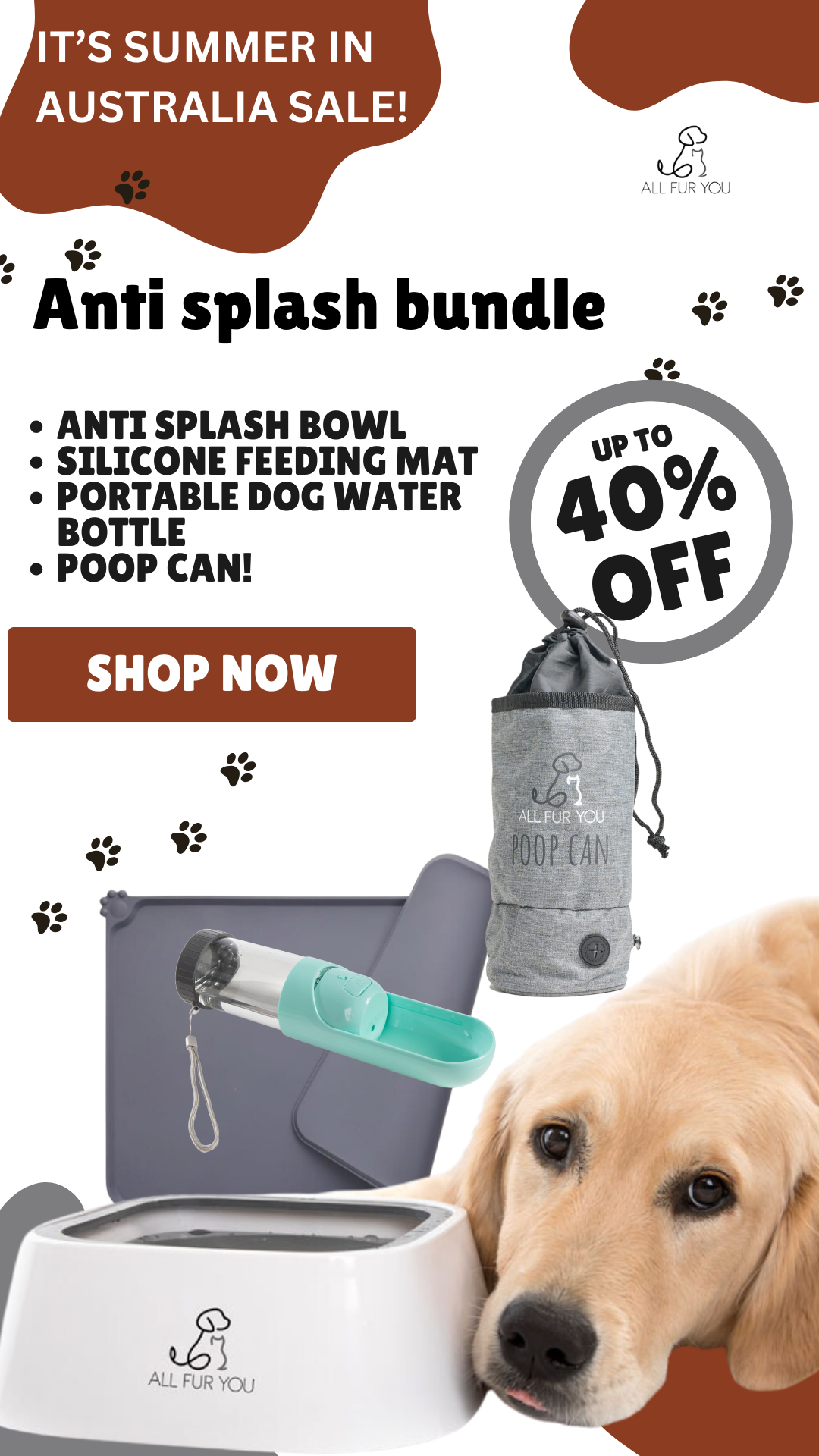 Spill Proof Dog Bowl, Silicone Mat, Water Bottle Poop Can bundle